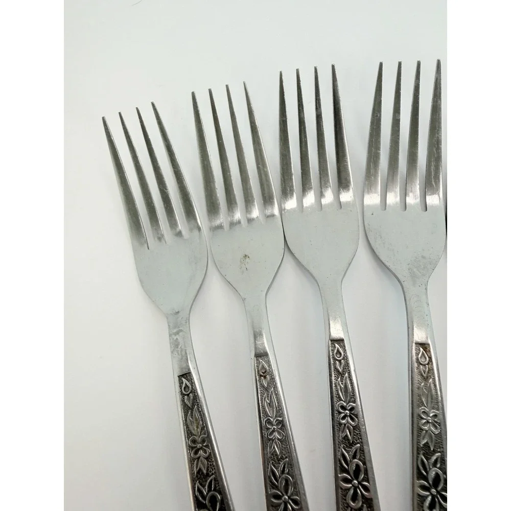 Stanley Roberts La Spana Stainless Embossed Flowers Lot of 5 Dinner Forks